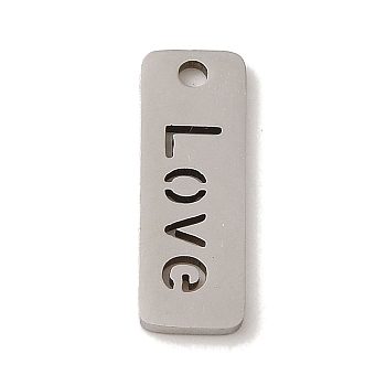 201 Stainless Steel Pendants, Laser Cut, Rectangle with Love Charm, Stainless Steel Color, 17x6x1mm, Hole: 1.5mm