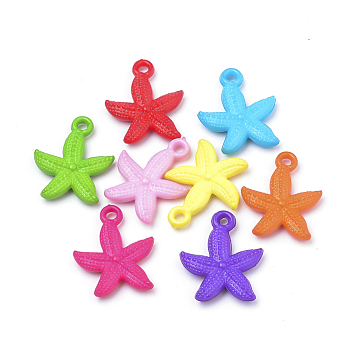 Opaque Acrylic Pendants, Starfish/Sea Stars, Mixed Color, 23.5x19x4mm, Hole: 2mm, about 830pcs/500g