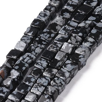 Natural Snowflake Obsidian Beads Strands, Cube, 3.5~4x3.5~4x3.5~4mm, Hole: 1.2mm, about 95pcs/strand, 15.04''(38.2cm)