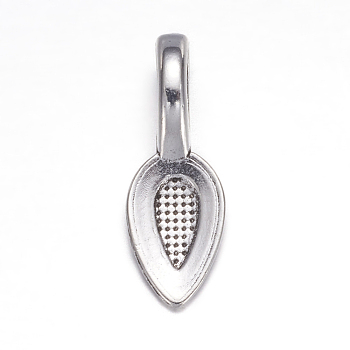 Tibetan Style Alloy Glue-on Flat Pad Bails, Leaf, Lead Free and Cadmium Free, Antique Silver, 21x8x6mm, Hole: 4mm