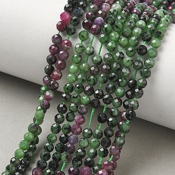 Gradient Natural Ruby in Zoisite Beads Strands, Faceted, Round, 4.5mm, Hole: 0.6mm, about 94pcs/strand, 15.43~15.51''(39.2~39.4cm)