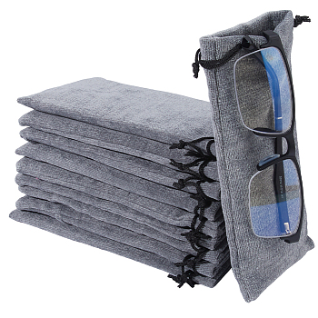 12Pcs Velvet Glasses Storage Drawstring Bag, Cotton Lining, Rectangle, Gray, 18x9x0.3cm