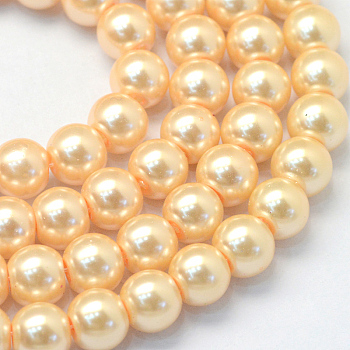 Baking Painted Glass Pearl Bead Strands, Pearlized, Round, Moccasin, 3~4mm, Hole: 0.5mm, about 195pcs/strand, 23.6 inch