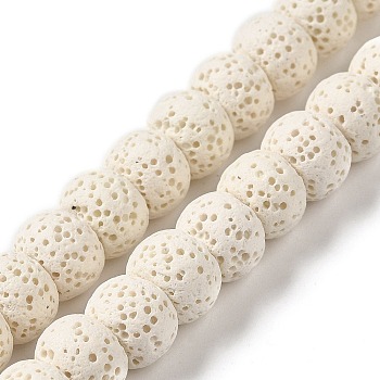 Natural Lava Rock Dyed Beads Strands, Rondelle, Floral White, 10x7~7.5mm, Hole: 1.6mm, about 55~56pcs/strand, 16.14''(41~41.5cm)