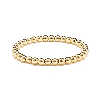 Synthetic Hematite Round Beaded Stretch Bracelet, Gemstone Jewelry for Women, Golden, Inner Diameter: 2-1/4 inch(5.8cm), Beads: 6mm