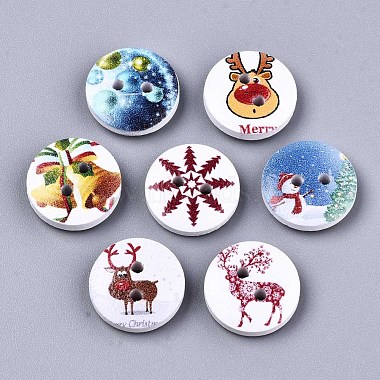 2-Hole Printed Natural Wood Buttons(WOOD-S045-144)-3