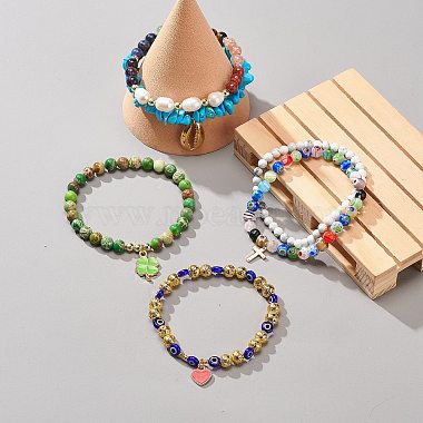 6Pcs 6 Style Natural Mixed Gemstone & Pearl & Glass Beaded Stretch Bracelets Set(BJEW-JB08876)-2