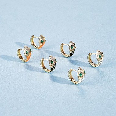 Cubic Zirconia Snake Hoop Earrings with Enamel(EJEW-SZ0001-87F)-4
