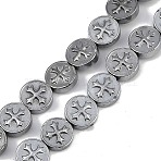 Electroplated Synthetic Non-magnetic Hematite Beads Strands, Flat Round with Cross, Platinum Plated, 8x3mm, Hole: 0.8mm, about 51pcs/strand, 15.75''(40cm)(G-K375-B02-03)