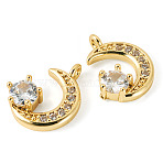 2Pcs Brass Micro Pave Cubic Zirconia Pendants, Moon Charms, Real 18K Gold Plated, 15.5x12x3.5mm, Hole: 1.4mm(KK-TA0002-79)