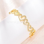 Brass Micro Pave Clear Cubic Zirconia Cuff Bangles for Women, Heart, Long-Lasting Plated, Rack Plating, Cadmium Free & Lead Free, Real 18K Gold Plated, 14mm, Inner Diameter: 2-1/4x1-7/8 inch(5.75x4.7cm) (BJEW-C140-35G)