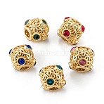 Brass Micro Pave Cubic Zirconia Beads, Cadmium Free & Lead Free, Round, Long-Lasting Plated, Real 18K Gold Plated, Mixed Color, 9.5x9mm, Hole: 3mm(ZIRC-P088-12G)