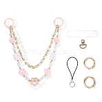 1Pc Acrylic Beaded Mobile Straps, Flower, with 2Pcs Alloy Spring Gate Ring, 1Pc Nylon Cord Mobile Making Cord Loops, 1Pc TPU Mobile Phone Lanyard Patch, Pink, 263mm(AJEW-SZ0002-82A)