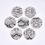 PU Leather Pendants, Flat Round with Snakeskin Pattern, Floral White, 40x1.5mm, Hole: 2mm(FIND-S300-53D)