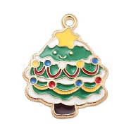 Christmas Theme Alloy Enamel Pendants, Light Gold, Christmas Tree, 28x22x2mm, Hole: 1.8mm(ENAM-D060-04F)