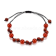 Adjustable Nylon Thread Braided Bead Bracelets, with Natural Carnelian(Dyed) & Red Jasper Beads, Round & Flat Round, Inner Diameter: 1-1/2~3-1/2 inch(3.7~8.8cm)(BJEW-JB05475-03)