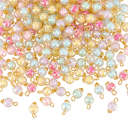 Transparent Acrylic Charms, Faceted, with Golden Tone Iron & Alloy Findings, Bead in Bead, AB Color, Round, Mixed Color, 14x8mm, Hole: 2.5mm, 200pcs/box(TACR-DC0001-01)
