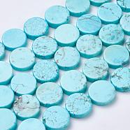 Natural Magnesite Beads Strands, Dyed, Flat Round, Pale Turquoise, 16x4mm, Hole: 1mm, about 24pcs/strands, 15.5 inch(39.5cm)(TURQ-K003-16)