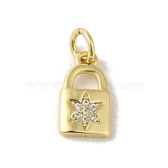 Brass Micro Pave Cubic Zirconia Charms, Real 18K Gold Plated, Lock Charms, Clear, 12.5x7x1.5mm, Hole: 3mm(KK-M283-28C-01)