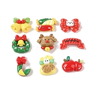 Christmas Opaque Resin Decoden Cabochons, Candy Cane & Christmas Wreath & Deer, Mixed Shapes, Mixed Color, 20~30.5x17~31x7~11.5mm(RESI-S391-07)