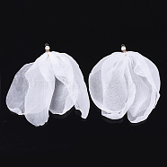 Organza Fabric Big Pendants, with Iron Findings and ABS Plastic Imitation Pearl, Flower, Light Gold, White, 140~180mm, Hole: 2.5x4mm(FIND-S303-01Q-1)