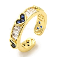 Brass Micro Pave Cubic Zirconia Rings for Women, Long-Lasting Plated, Heart, Golden, Adjustable(RJEW-E295-06G)
