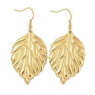 Leaf Ion Plating(IP) 304 Stainless Steel Dangle Earrings, Polishing, Golden, 60x27mm(EJEW-G400-15G)