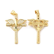 Brass Micro Pave Cubic Zirconia Pendants, Cross with Bird Charms, Real 16K Gold Plated, 33x22x3mm, Hole: 5x3.5mm(ZIRC-L103-008G)