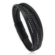 Minimalist Braided Leather Magnetic Clasp Bracelet for Men - Retro and Trendy Design, Black, size 1(ST3470317)