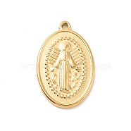 304 Stainless Steel Pendants, Oval with Angel Pattern Charms, Golden, 23.5x15x2mm, Hole: 1.5mm(STAS-G287-12G)