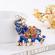 Alloy Rhinestone Keychains, Enamel Style, Elephant Pendant Keychain, Medium Blue, 11cm(KEYC-PW0009-01D)