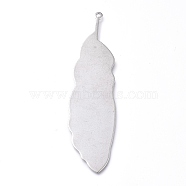 304 Stainless Steel Big Pendants, Stamping Blank Tag, Feather, Stainless Steel Color, 71x19x0.6mm, Hole: 1.6mm(STAS-Z014-11P)