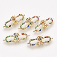 Brass Micro Pave Cubic Zirconia Links connectors,  Oval with Boy, Colorful, Golden, 10.5x31x2.5mm, Hole: 1mm(ZIRC-T012-53G)