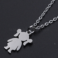 201 Stainless Steel Pendant Necklaces, with Cable Chains and Lobster Claw Clasps, Blank Stamping Tag Girl, Stainless Steel Color, 15.74 inch(40cm), 1.5mm(NJEW-S105-JN573-40-1)