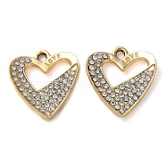 Alloy Rhinestone Pendants, Heart Charms, Golden, 19.5x18x2.5mm, Hole: 2mm(PALLOY-P297-01G)
