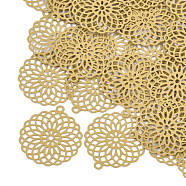 430 Stainless Steel Filigree Pendants, Spray Painted, Etched Metal Embellishments, Flower, Goldenrod, 30x27x0.3mm, Hole: 1.8mm(STAS-T042-02D)