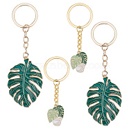 4Pcs 2 Style Monstera Leaf Alloy Enamel Pendant Keychain, for Car Key Bag Pendant Decoration, Golden, 80~12cm, 2pcs/style(KEYC-CP0001-18)
