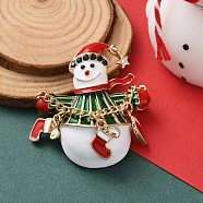 Christmas Theme Enamel Pins, Light Golden Alloy Rhinestone for Backpack Clothes, Snowman, 46.5x40mm(JEWB-F034-01B)