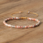 Natural Picasso Jasper Beaded Braided Bracelets, Adjustable Women's Bracelets, (QH4784-30)