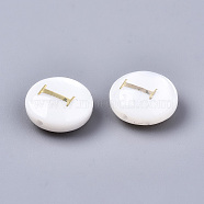 Natural Freshwater Shell Beads, with Golden Plated Brass Etched Metal Embellishments, Flat Round, Seashell Color, Letter.I, 8x3~5mm, Hole: 0.5~07mm(SHEL-S266-12I)