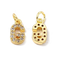 Real 18K Gold Plated Brass Micro Pave Clear Cubic Zirconia Charms, with Jump Ring, Letter.G, 12x6x2.5mm, Hole: 3.4mm(KK-E068-VB452-G)