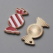 Christmas Theme Alloy Enamel Pendants, Light Gold, Candy Pattern, 22.5x11x1.5mm, Hole: 1.4mm(ENAM-WH0062-02E-02)