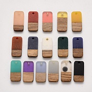 Resin & Walnut Wood Pendants, Waxed, Rectangle, Mixed Color, 20.5x10x3~4mm, Hole: 2mm(RESI-S384-008A)