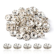 Iron Flat Round Spacer Beads, with Crystal Rhinestone, Silver, 8mm(IFIN-YW0001-59A-S)