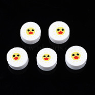 Handmade Polymer Clay Beads, for DIY Jewelry Crafts Supplies, Flat Round with Duck, White, 8.5~9.5x4~5mm, Hole: 1.6mm(CLAY-N008-035M)