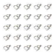 Alloy Lobster Claw Clasps, Heart, Platinum, 12x8x3mm, Hole: 1.2mm(FIND-TAG0001-03P)