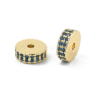 Rack Plating Brass Micro Pave Cubic Zirconia Beads, Long-Lasting Plated, Lead Free & Cadmium Free, Flat Round/Disc, Real 18K Gold Plated, Deep Sky Blue, 7.5x3mm, Hole: 1.4mm(KK-F879-14G-06)