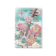 Embossed Flower Printed Acrylic Pendants, Rectangle Charms with Musical Instruments Pattern, Pink, 45x30x2.3mm, Hole: 1.6mm(MACR-J121-02B)