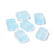 Transparent Spray Painted Glass Beads, Rectangle, Light Sky Blue, 18x13x5.5mm, Hole: 1.4mm(GLAA-I050-08D)