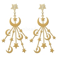 201 Stainless Steel Moon & Star Dangle Stud Earrings for Women, Long Drop Earring, Golden, 66x36mm(EJEW-TA00368)